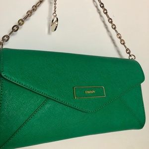Dkny Donna Karan Green Saffiano Leather Envelope